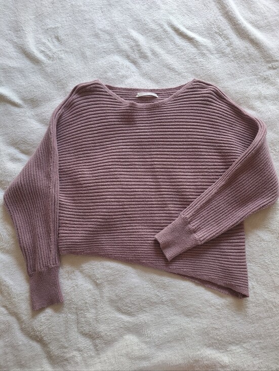 Anthropologie Sweaters - Anthropologie Ribbed Knit Sweater M Oversized Asymmetrical Mauve Purple Pullover